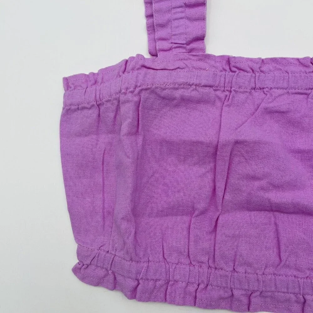 BP Womens Size Small Sleeveless Linen Gathered Crop Tank in Purple Tulip 305